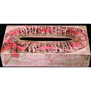 VTG 1966 Hong Horizons MCM Pink Wooden Tissue Bow Cover Ribbon Frilly